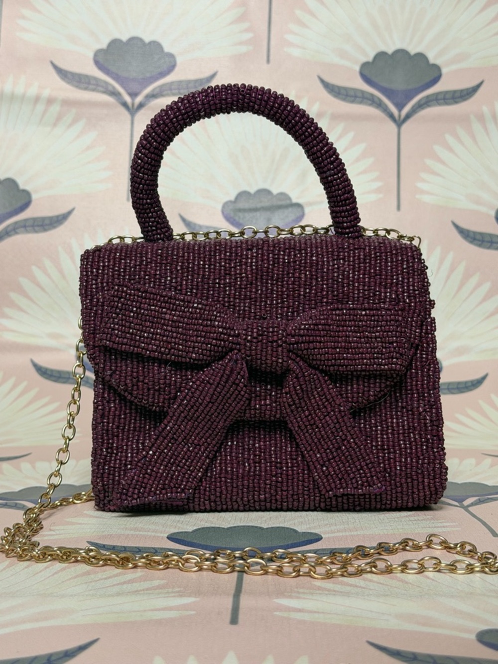 Source Unknown Beaded Mini Top-Handle Bag in Deep Plum